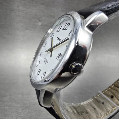 Timex Easy Reader Watch Men 35mm White Dial Silver Tone Round Date New Battery2