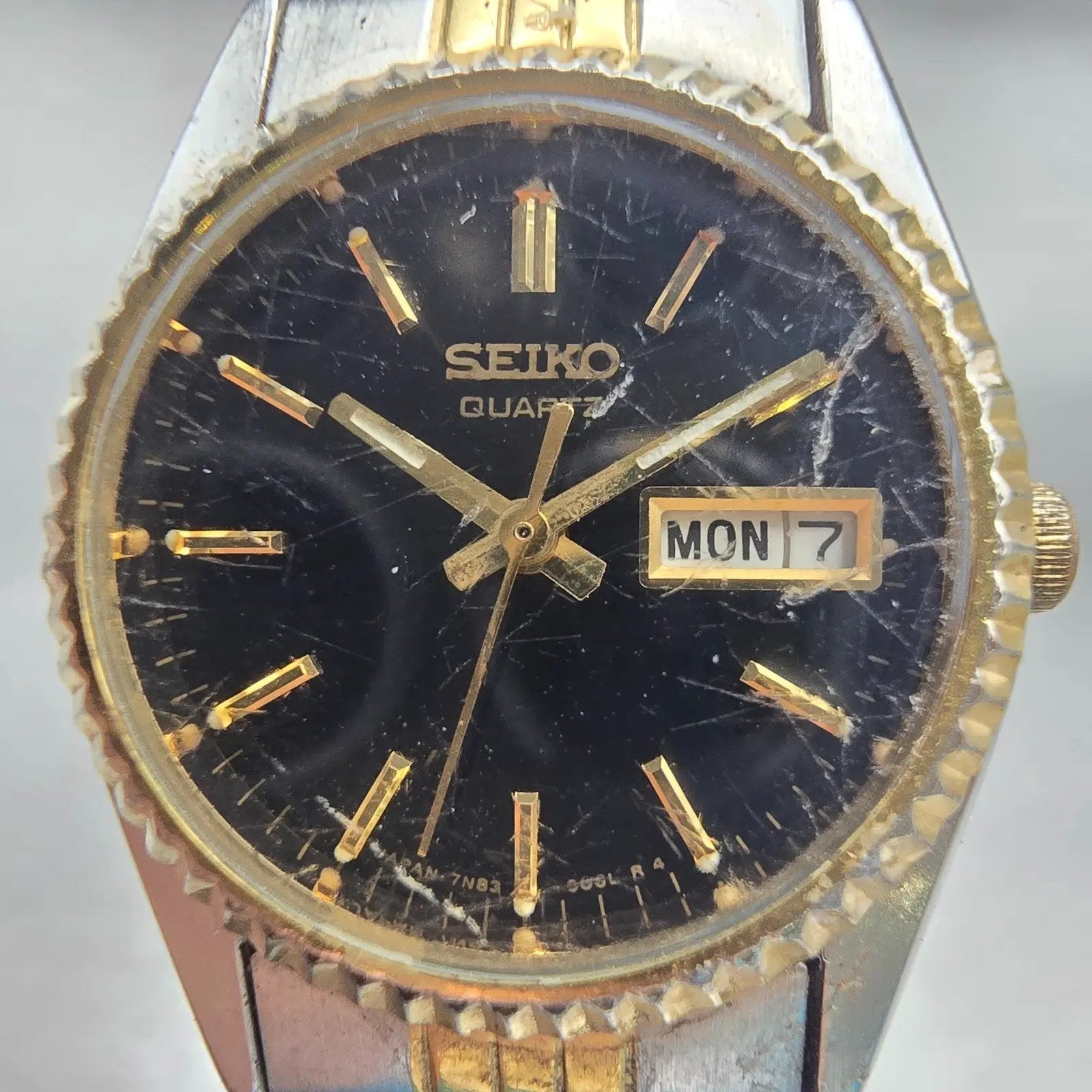 Seiko Watch Women 23mm Black Dial Two Tone Daydate Round 7N83-0049 New Battery1