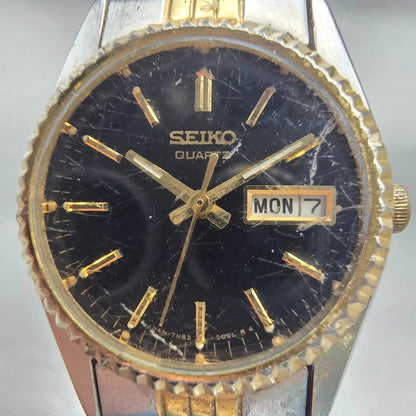 Seiko Watch Women 23mm Black Dial Two Tone Daydate Round 7N83-0049 New Battery1