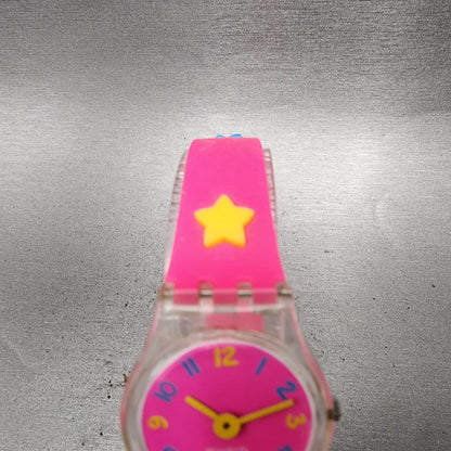 Swatch Candy Pleasure Watch Women 25mm Pink Dial Clear Case Round New Battery3