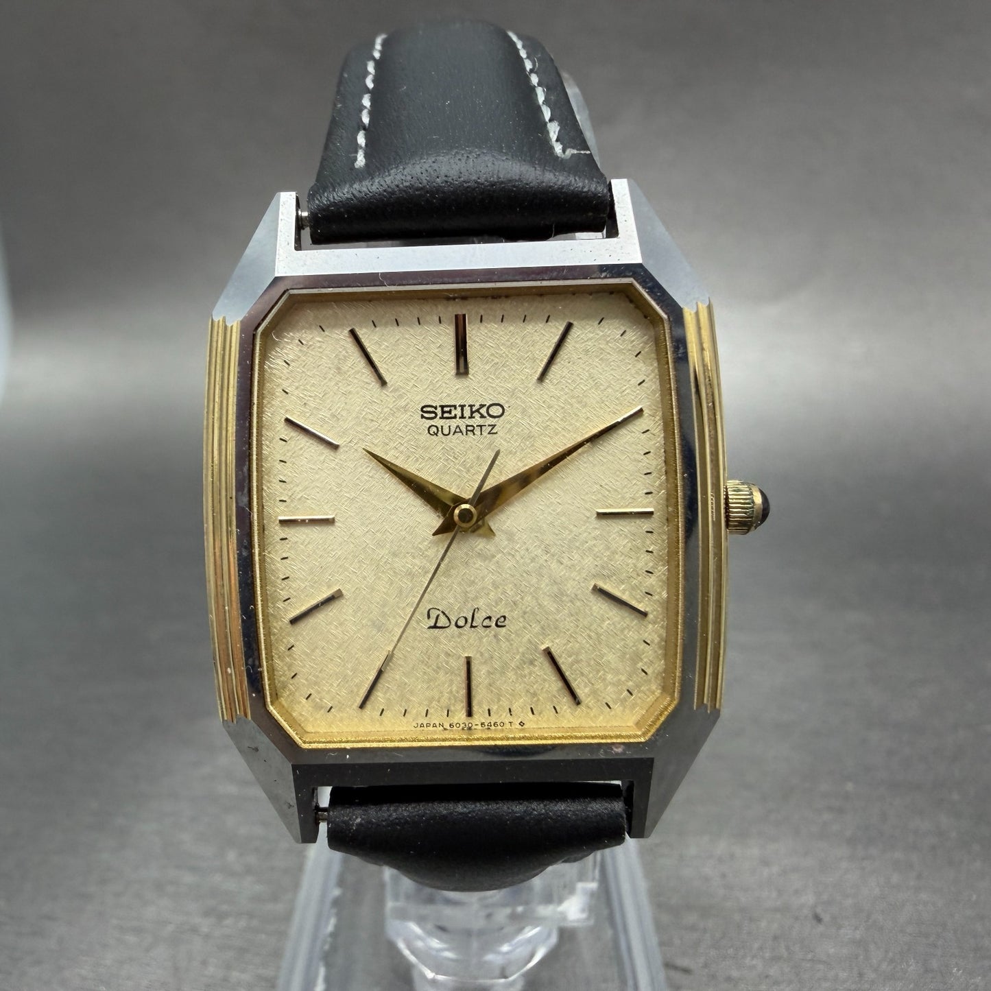 Seiko Dolce Tank Watch Men 28mm Champagne Dial Two Tone 6030-5390 New Battery0