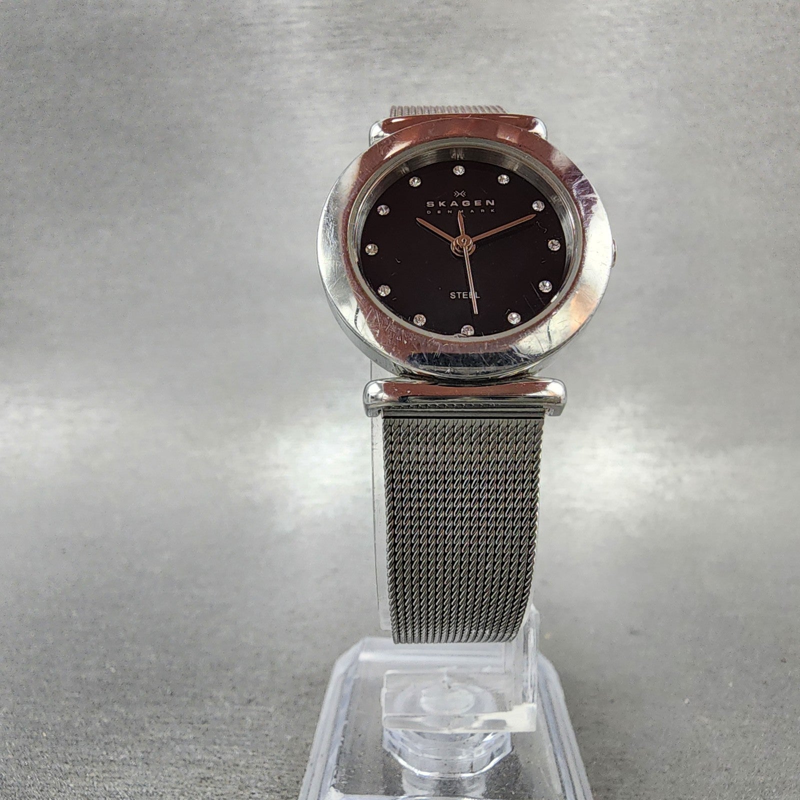 Skagen Watch Women 26mm Black Dial Silver Tone Round 107SSSBD New Battery5