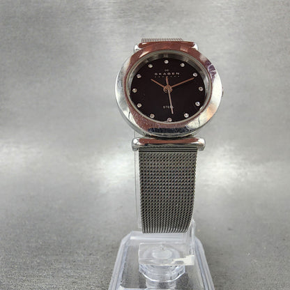 Skagen Watch Women 26mm Black Dial Silver Tone Round 107SSSBD New Battery5
