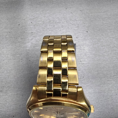 Seiko Watch Men 37mm Gold Dial Gold Tone Daydate Round 7N43-9048 New Battery VTG4