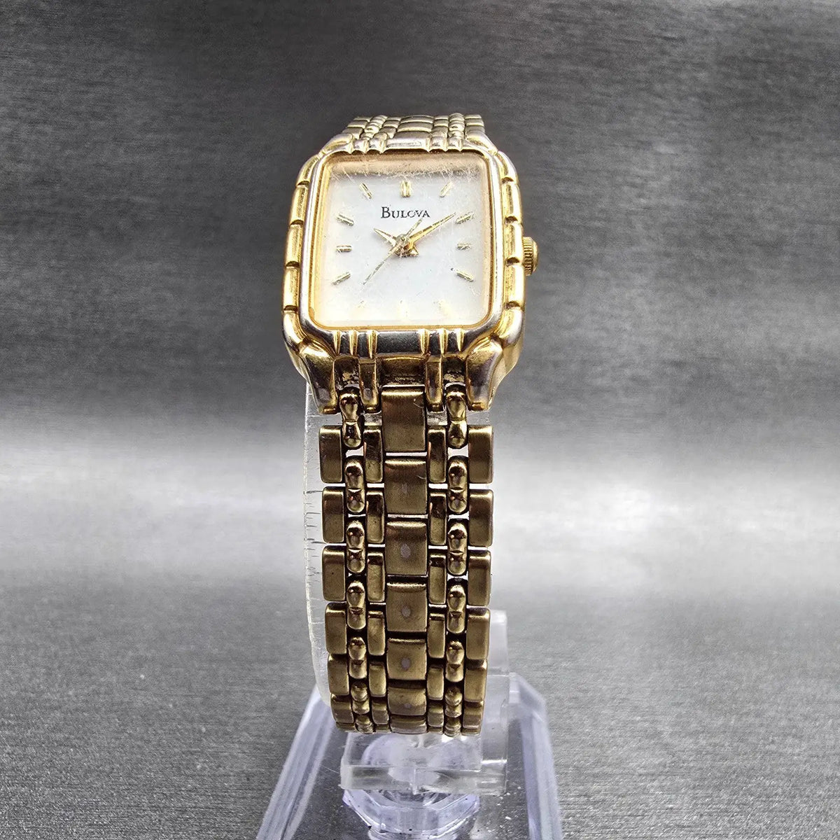 Bulova Tank Watch Women 19mm White Dial Gold Rectangle 97L64 New Battery JP5