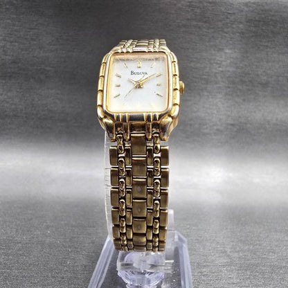 Bulova Tank Watch Women 19mm White Dial Gold Rectangle 97L64 New Battery JP5