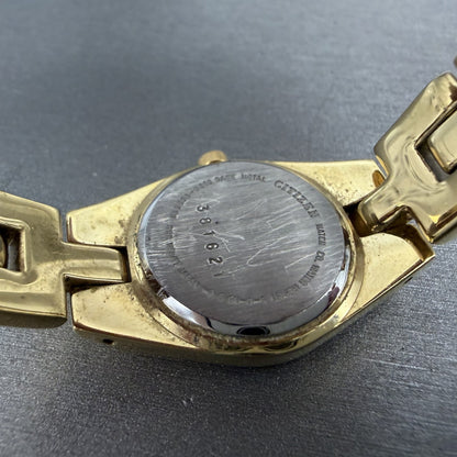 Citizen Watch Women 23mm Black Dial Gold Tone Round 5930-S98993 New Battery ABC9