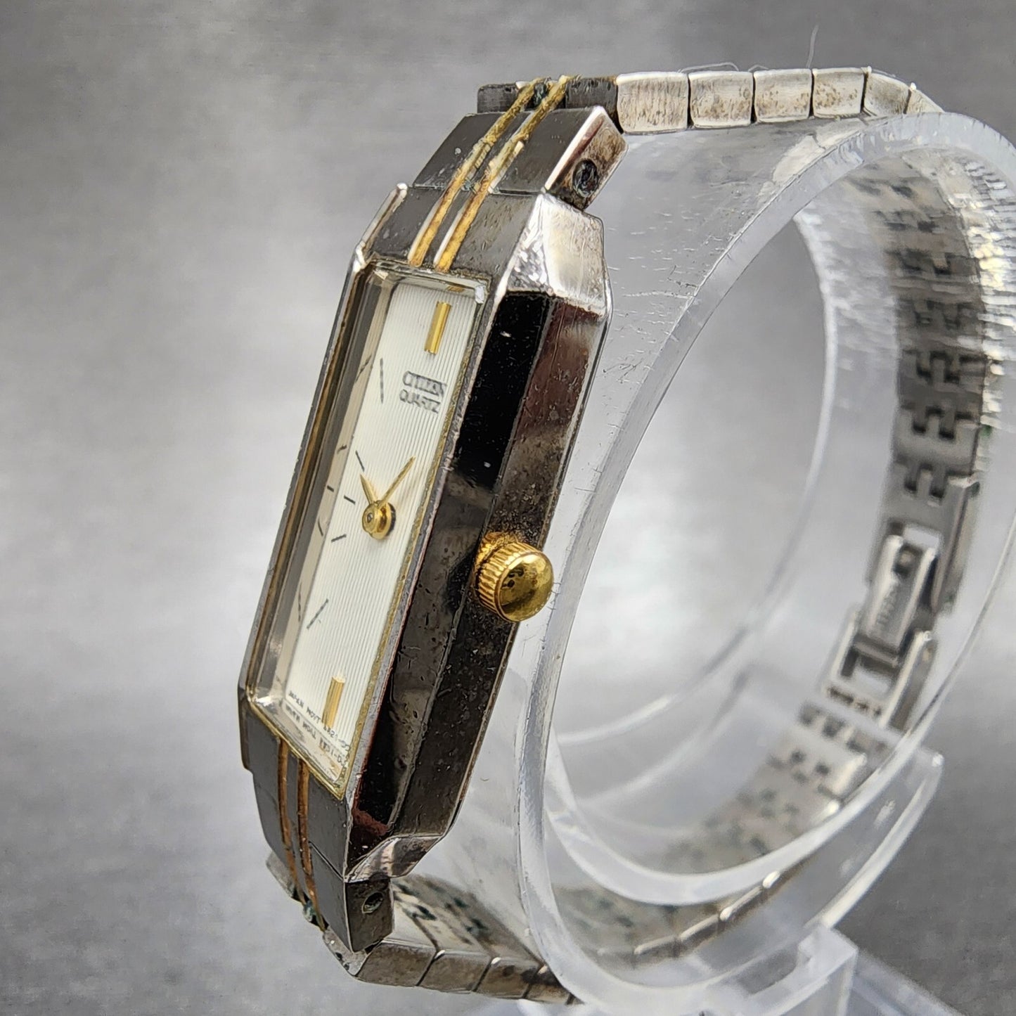 Citizen Tank Watch Women 13mm White Dial Two Tone Rectangle New Battery2