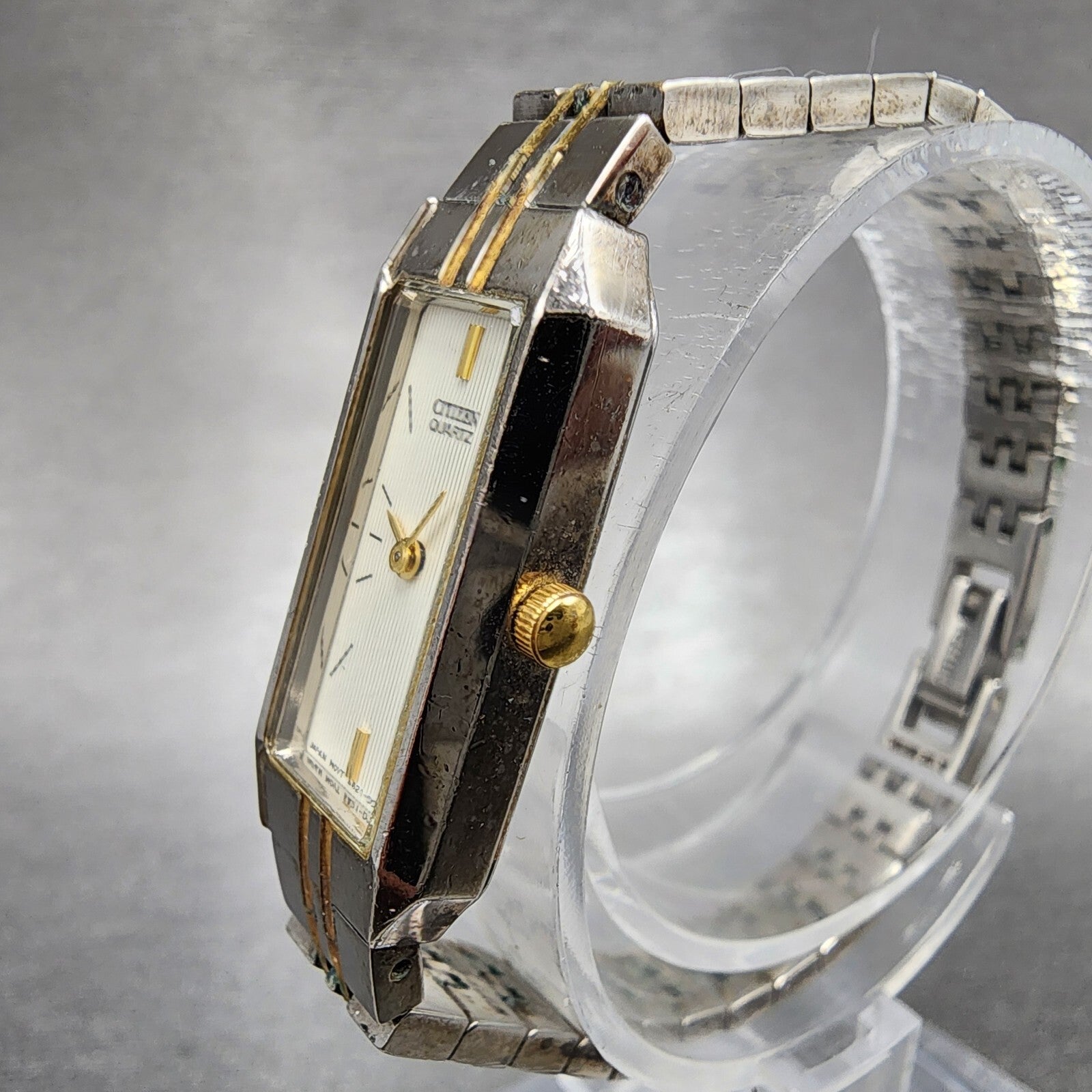 Citizen Tank Watch Women 13mm White Dial Two Tone Rectangle New Battery2