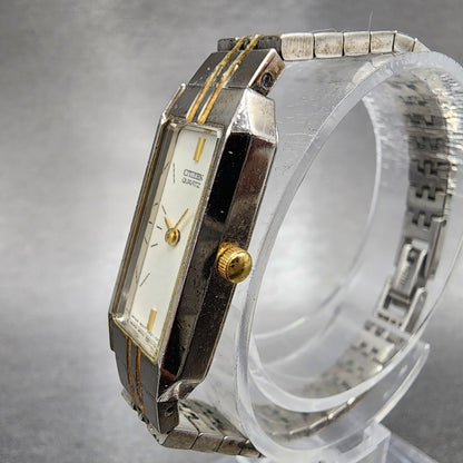 Citizen Tank Watch Women 13mm White Dial Two Tone Rectangle New Battery2