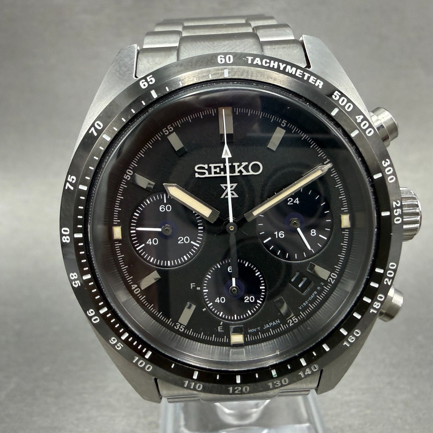 Seiko Prospex Chronograph Watch Men 39mm Black Dial Silver Tone Date Solar Runs0