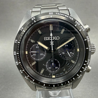 Seiko Prospex Chronograph Watch Men 39mm Black Dial Silver Tone Date Solar Runs0