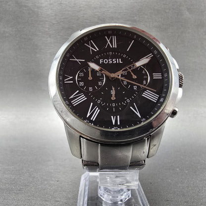 Fossil Grant Chronograph Watch Men 44mm Black Dial Silver Tone FS4736 NewBattery5