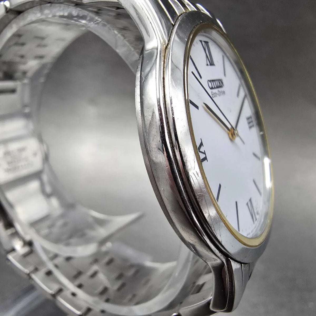 Citizen Eco-Drive Stiletto Watch Men 35mm White Dial Two Tone Round Runs JP233