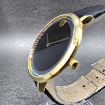 Movado Modern 47 Watch Men 40mm Black Dial Gold Tone Round 0607503 New Battery2