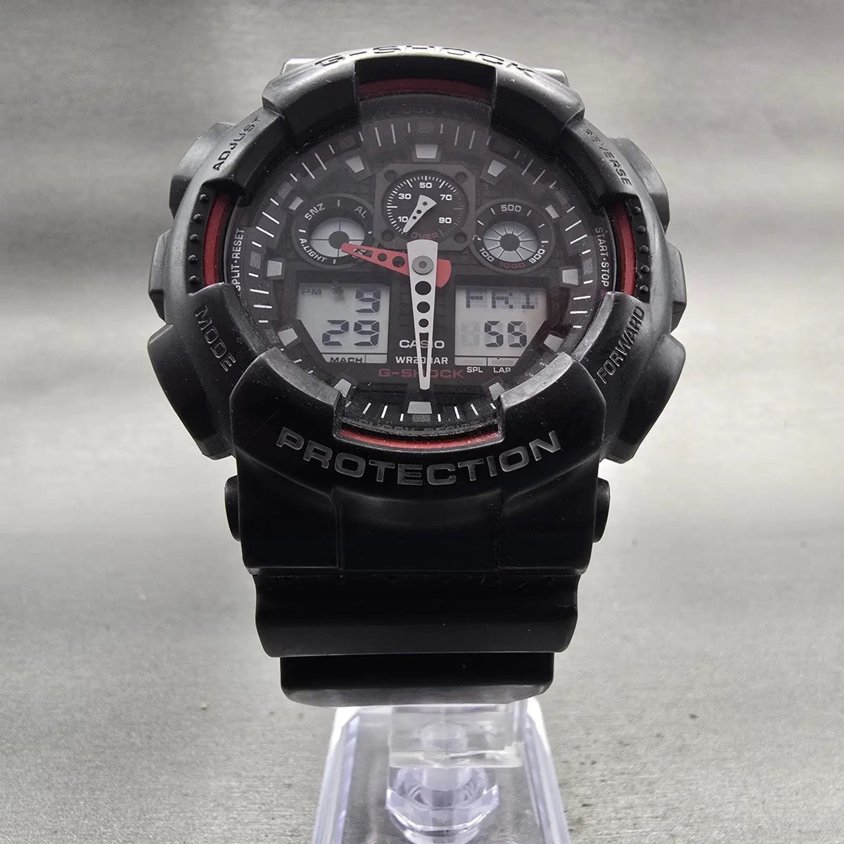 Casio G-Shock GA-100 Watch Men 51mm Black Red Chronograph Alarm New Battery P5