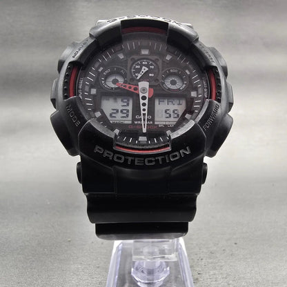 Casio G-Shock GA-100 Watch Men 51mm Black Red Chronograph Alarm New Battery P5
