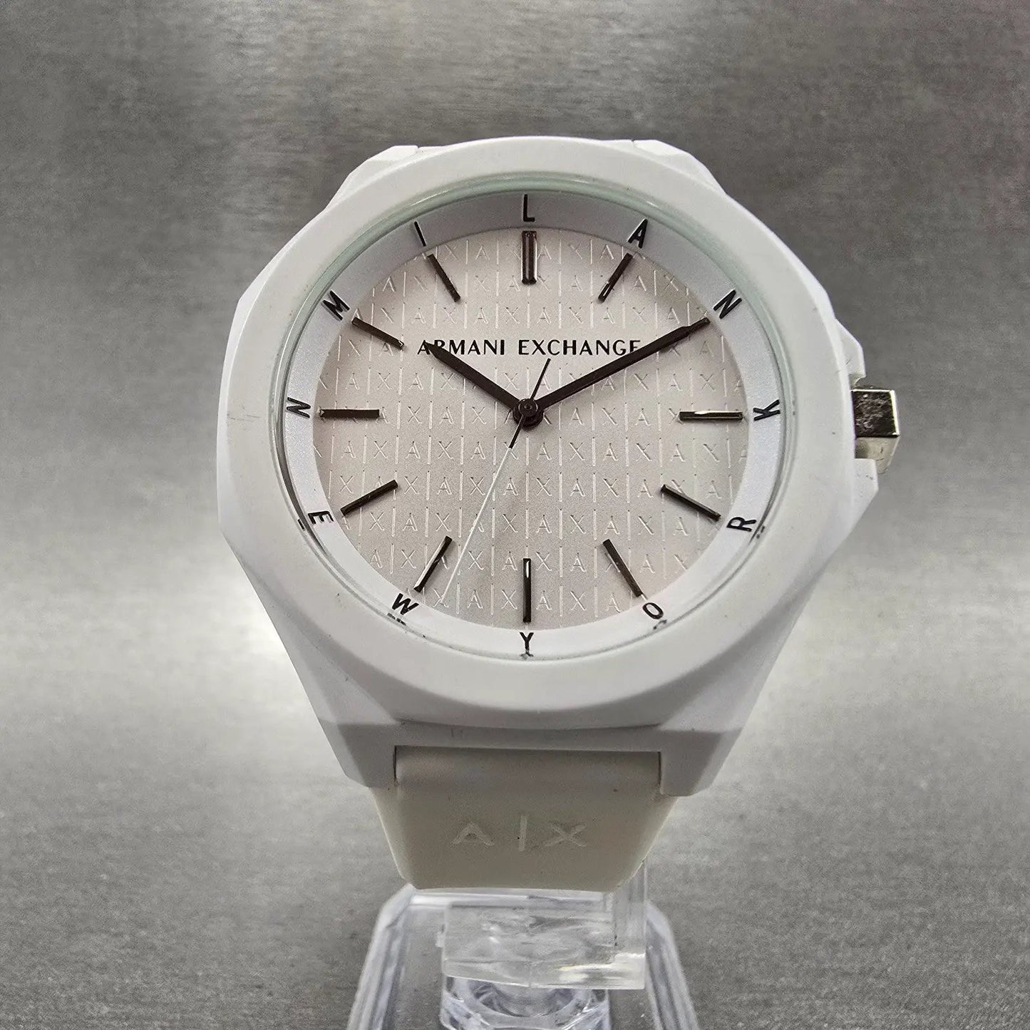 Armani Exchange Andrea Watch Men 42mm White Dial White Tone Octagon New Battery5