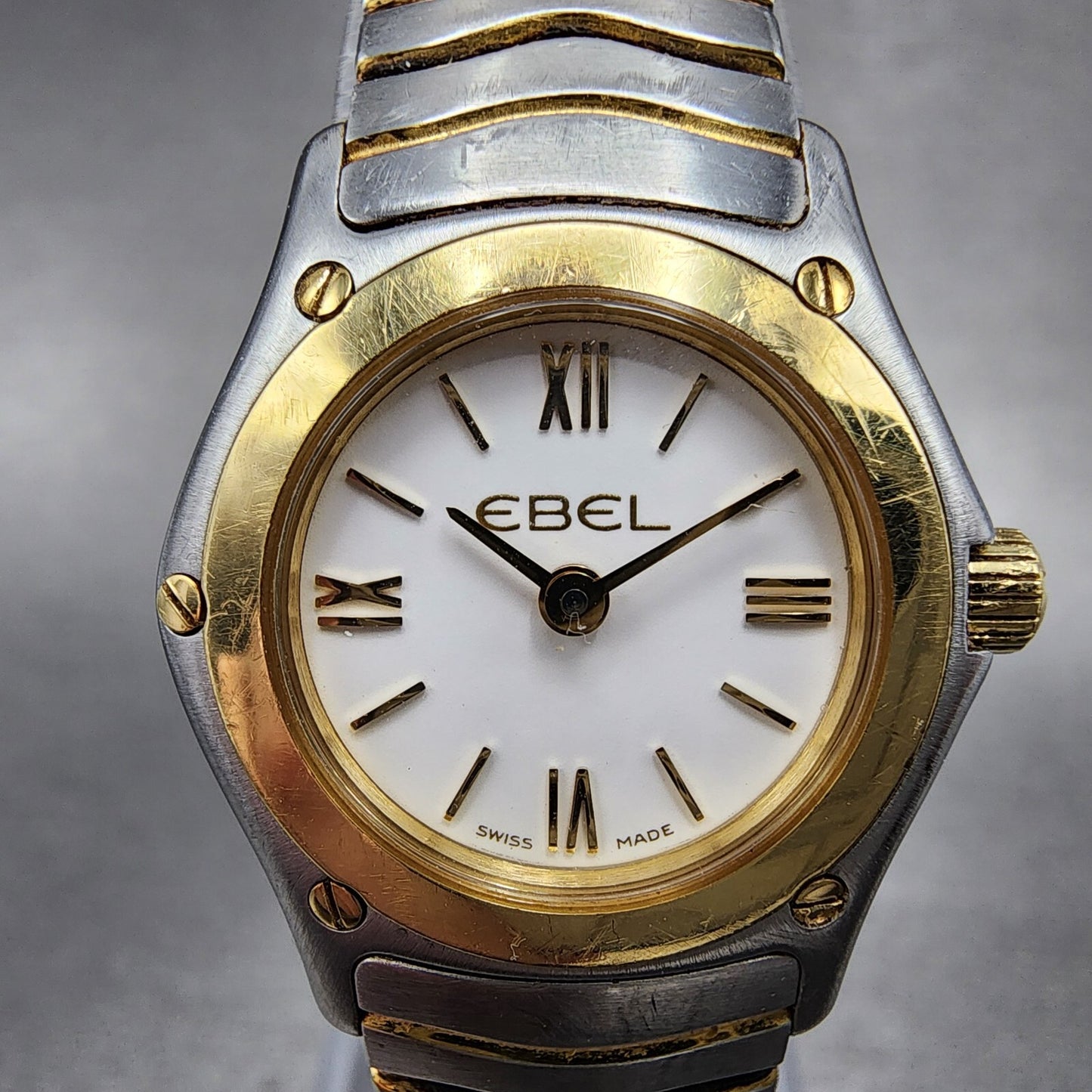 Ebel Classic Wave Watch Women 21mm White Dial Two Tone 18k Gold Round New Batt1