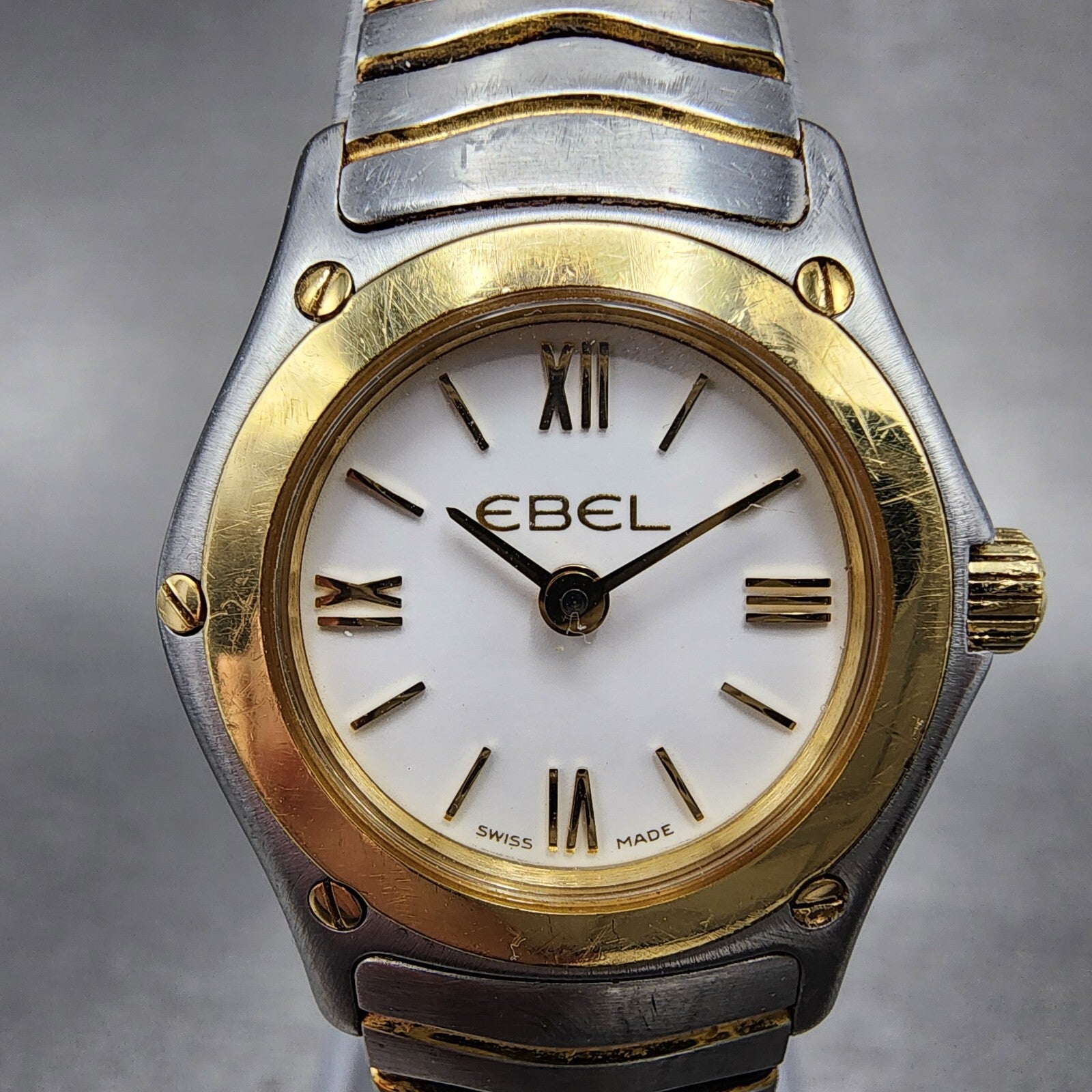 Ebel Classic Wave Watch Women 21mm White Dial Two Tone 18k Gold Round New Batt1