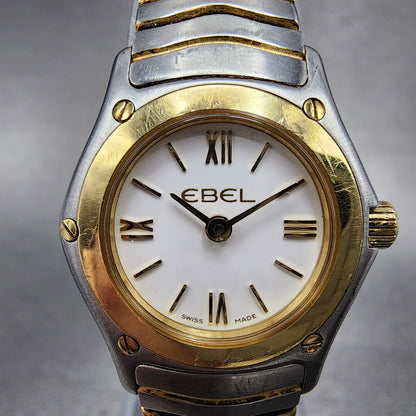 Ebel Classic Wave Watch Women 21mm White Dial Two Tone 18k Gold Round New Batt1