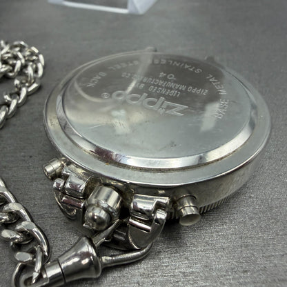 Zippo Pocket Watch Men 49mm Silver Dial Steel Chronograph Round New Battery15