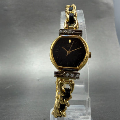 Seiko Watch Women 20mm Black Dial Gold Tone Octagon 1221-5130 New Battery VTG5
