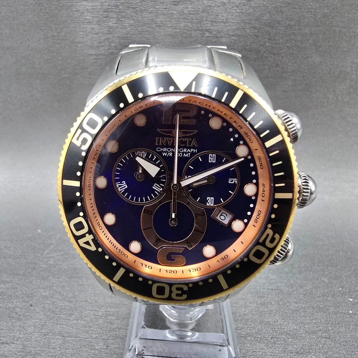 Invicta Lupah Chronograph Watch Men 47mm Blue Dial Silver Date 14203 New Battery0