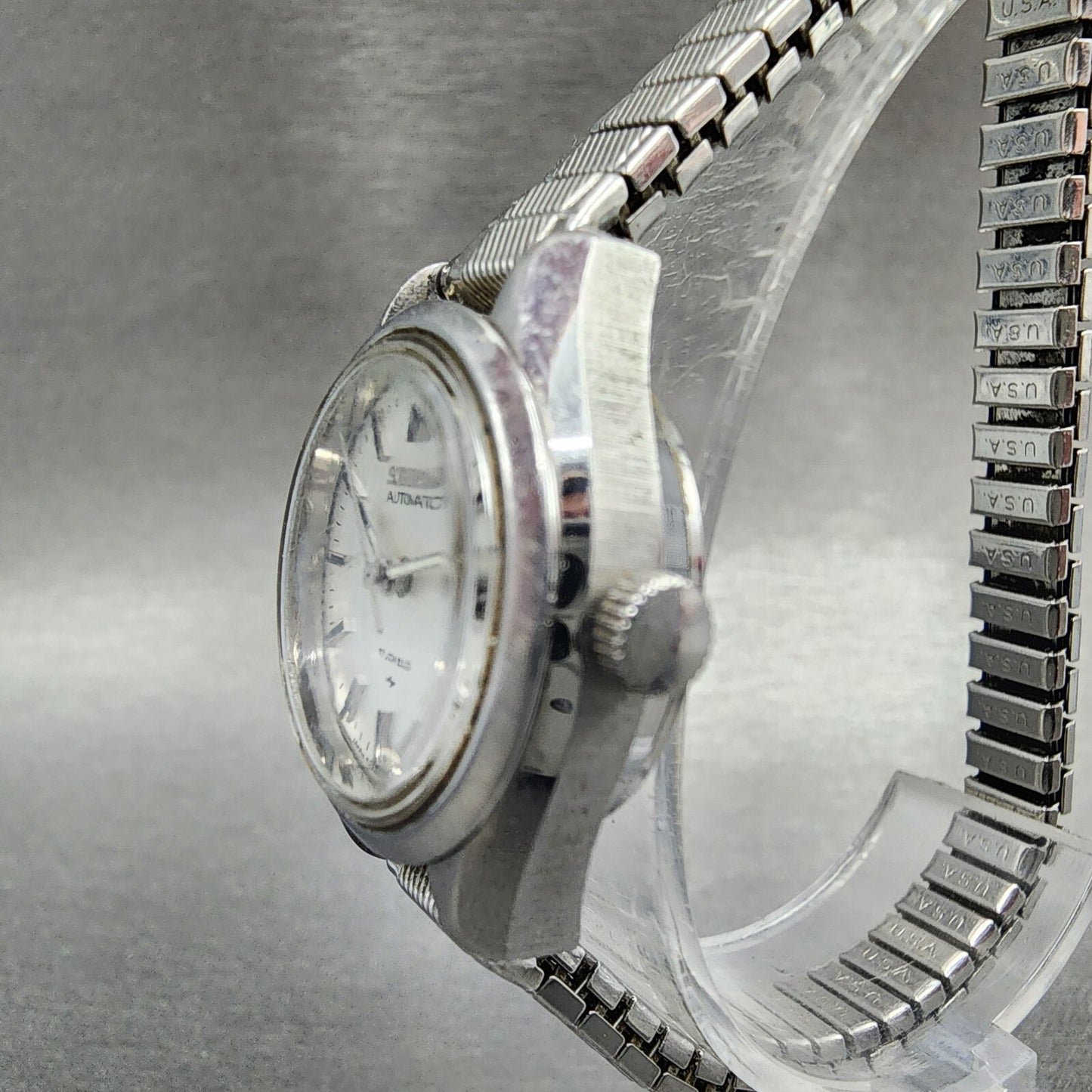 Seiko Automatic Watch Women 23mm White Dial Steel Date Round 42050040 READ!!!!!2