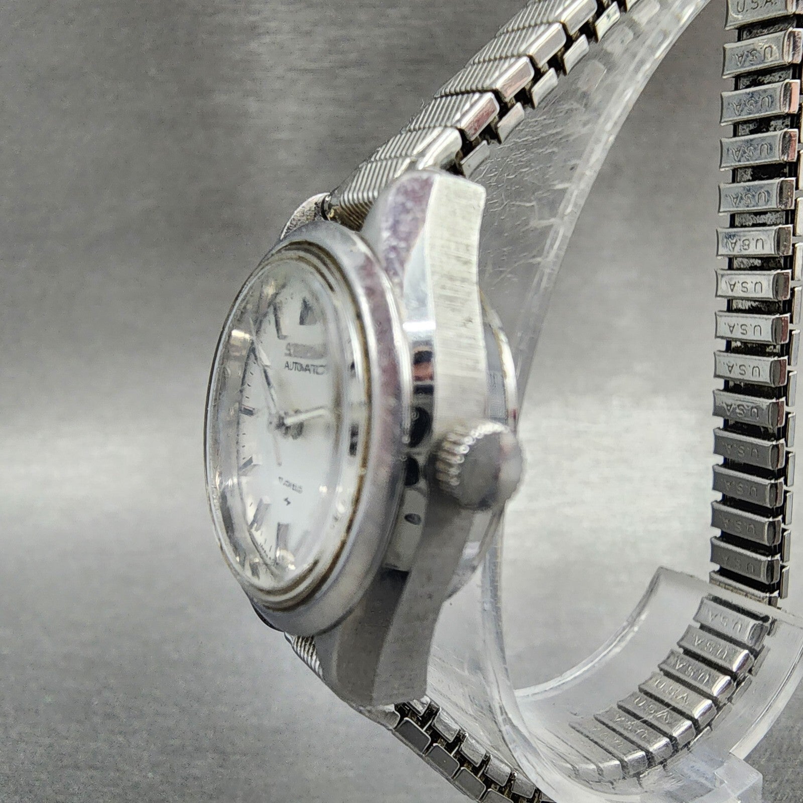 Seiko Automatic Watch Women 23mm White Dial Steel Date Round 42050040 READ!!!!!2