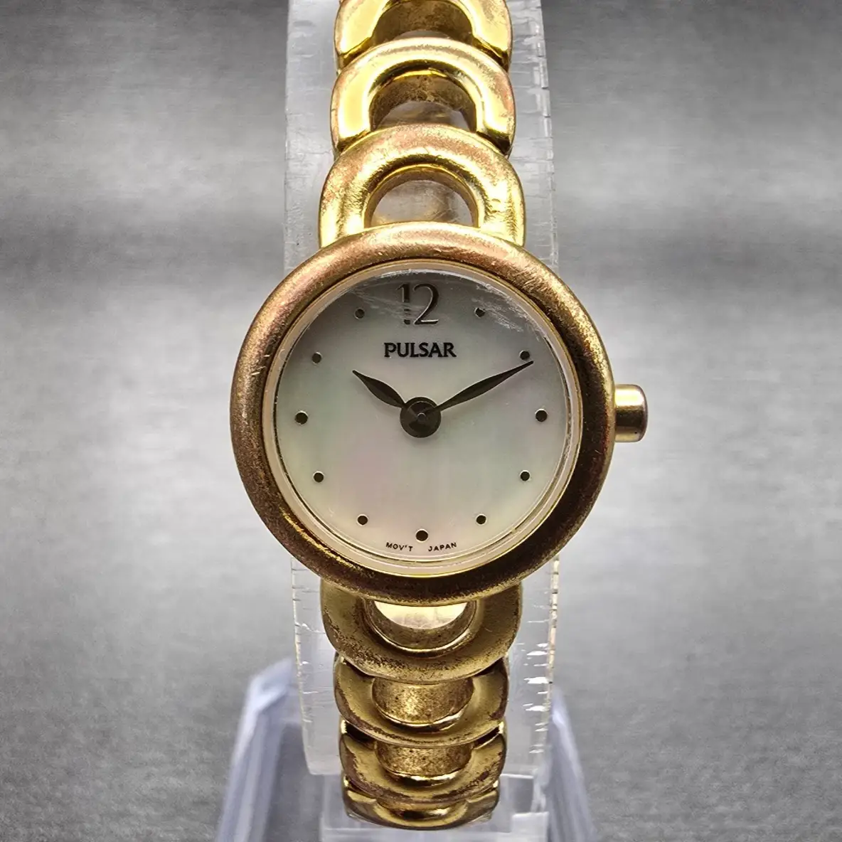 Seiko Pulsar Watch Women 19mm MOP Dial Gold Tone Round 1N00-X145 New Battery VTG0