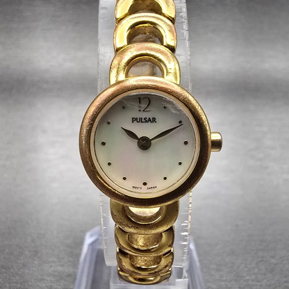 Seiko Pulsar Watch Women 19mm MOP Dial Gold Tone Round 1N00-X145 New Battery VTG0