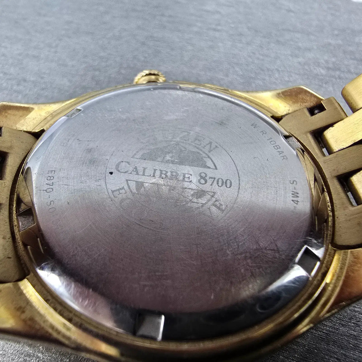 Citizen Eco-Drive Perpetual Calendar Watch Men 39mm White Dial Gold Alarm Runs9