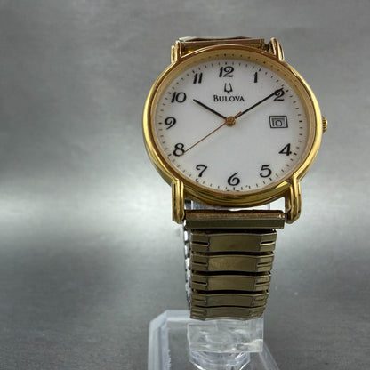 Bulova Watch Men 34mm White Dial Gold Tone Date Round 97B12 New Battery5