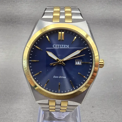 Citizen Eco-Drive Watch Men 40mm Blue Dial Two Tone Date E111-S099633 Works0