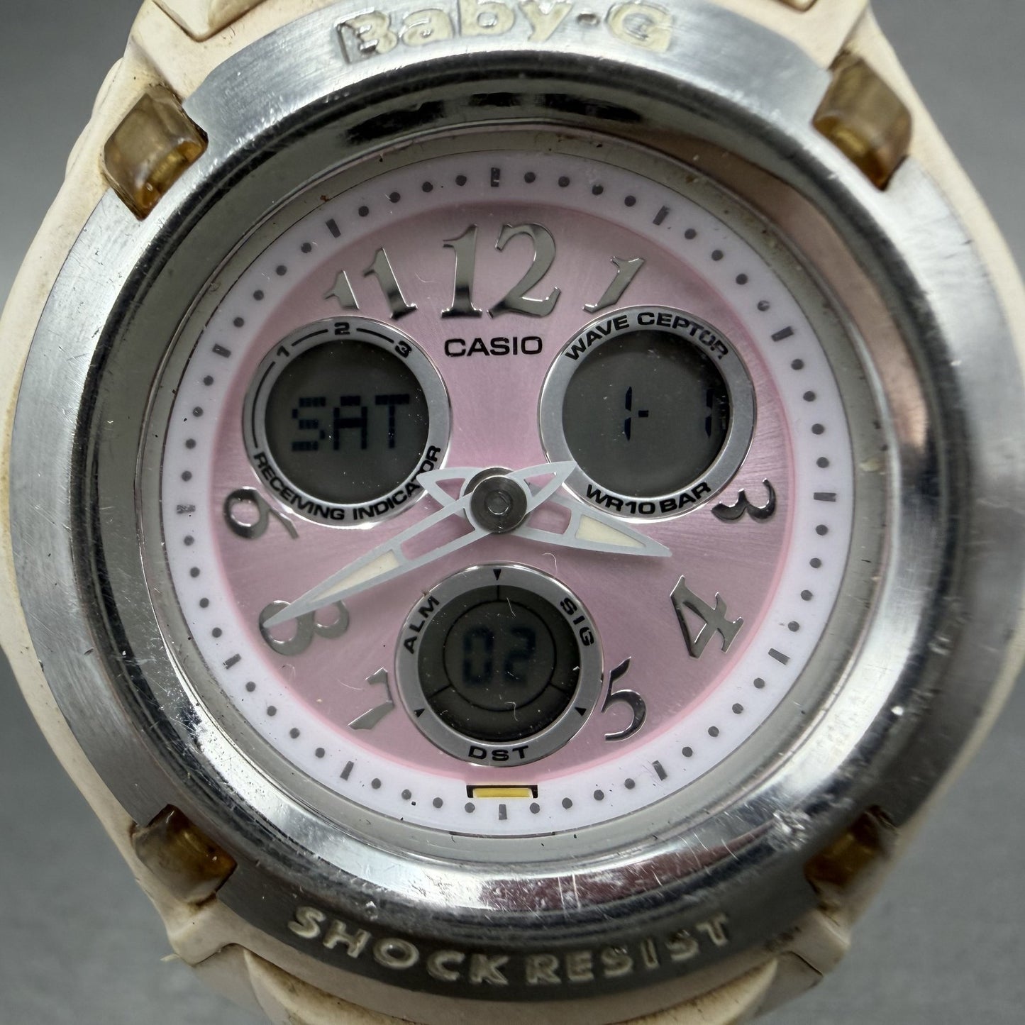 Casio Baby-G Watch Women 41mm Pink Dial Cream Case Analog Digital BG-1501 Newbat1