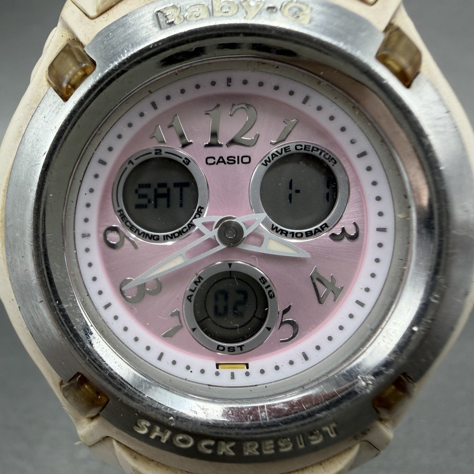 Casio Baby-G Watch Women 41mm Pink Dial Cream Case Analog Digital BG-1501 Newbat1