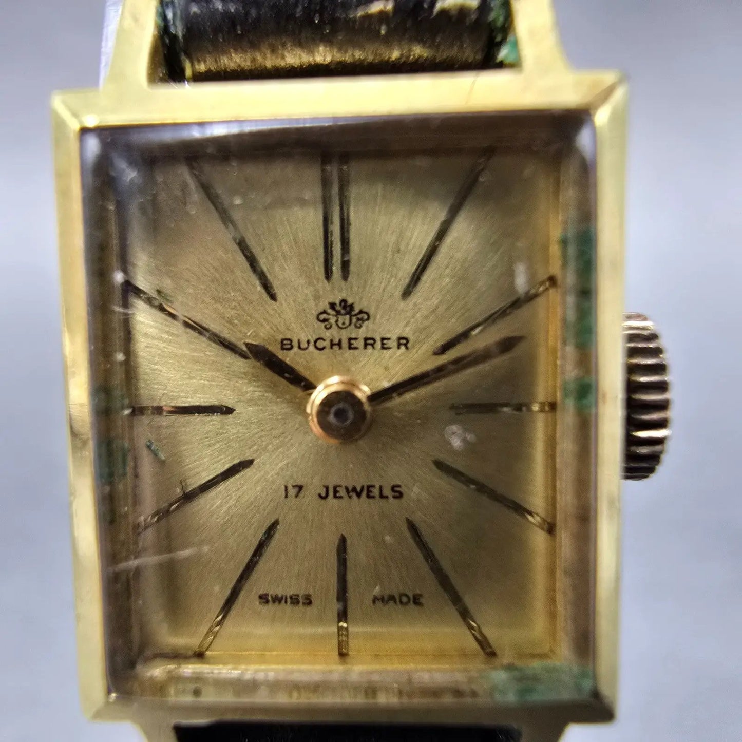 Bucherer Tank Watch Women 15mm Gold Dial Gold Plated Manual Wind PARTS2