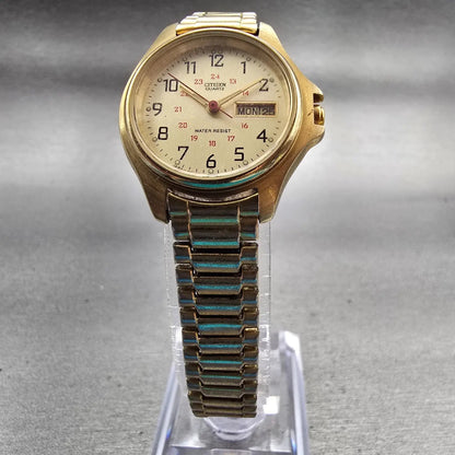 Citizen Watch Women 25mm Gold Dial Gold Tone Daydate Round 6000-S27182 New Batt5