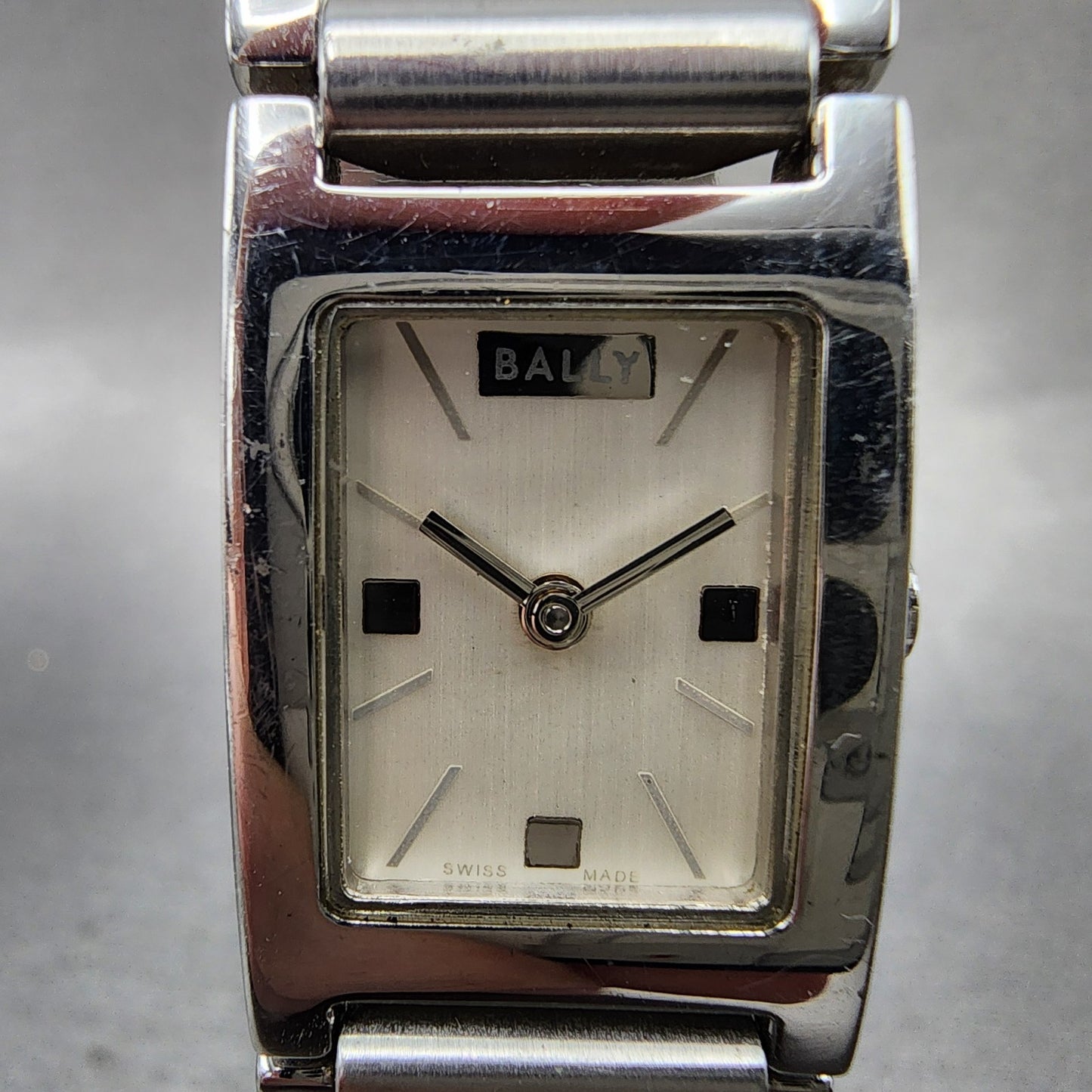 Bally Tank Watch Women 18mm White Dial Stainless Steel Rectangle New Battery1