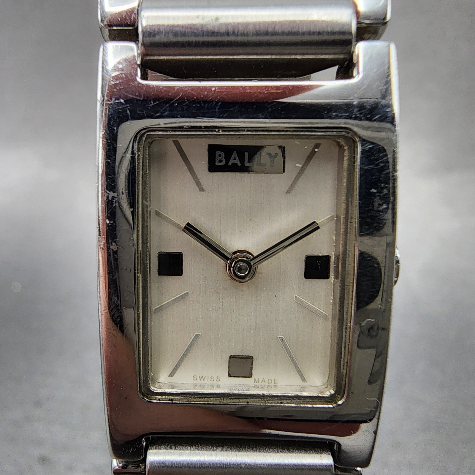 Bally Tank Watch Women 18mm White Dial Stainless Steel Rectangle New Battery1