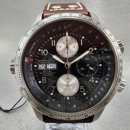 Hamilton Aviation X-Wind Chronograph Watch Men 44mm Black Dial Steel Date Runs
