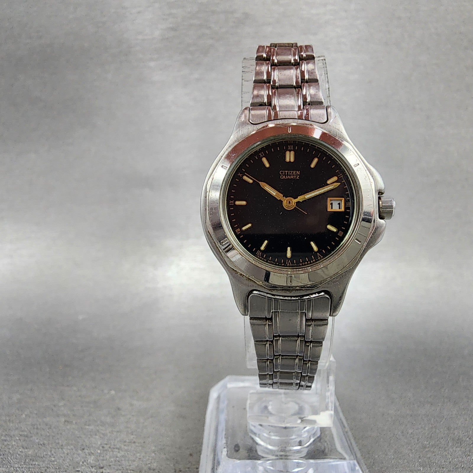 Citizen Watch Women 27mm Black Dial Silver Tone Date 6010S41983 New Battery5