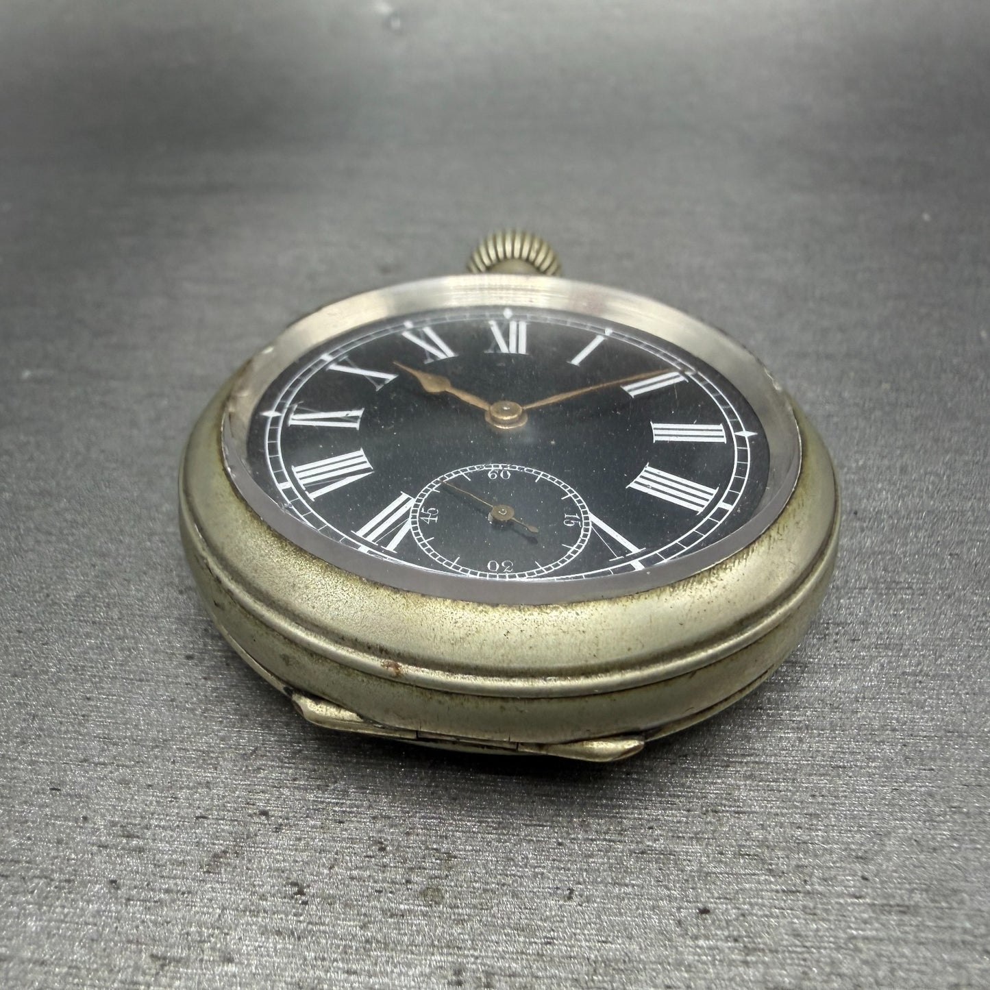 Longines Pocket Watch 49mm Black Dial Silver Case Round Manual Wind Runs VTG6