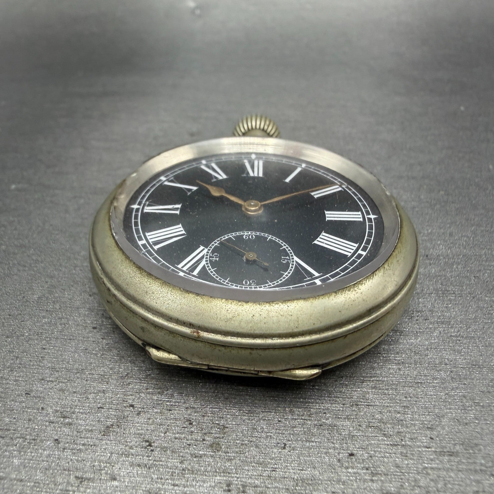 Longines Pocket Watch 49mm Black Dial Silver Case Round Manual Wind Runs VTG6