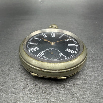 Longines Pocket Watch 49mm Black Dial Silver Case Round Manual Wind Runs VTG6
