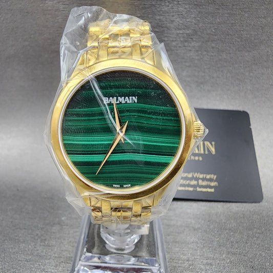 Balmain Flamea Watch Women 34mm Green Malachite Dial Gold Tone Round B4790.33.750