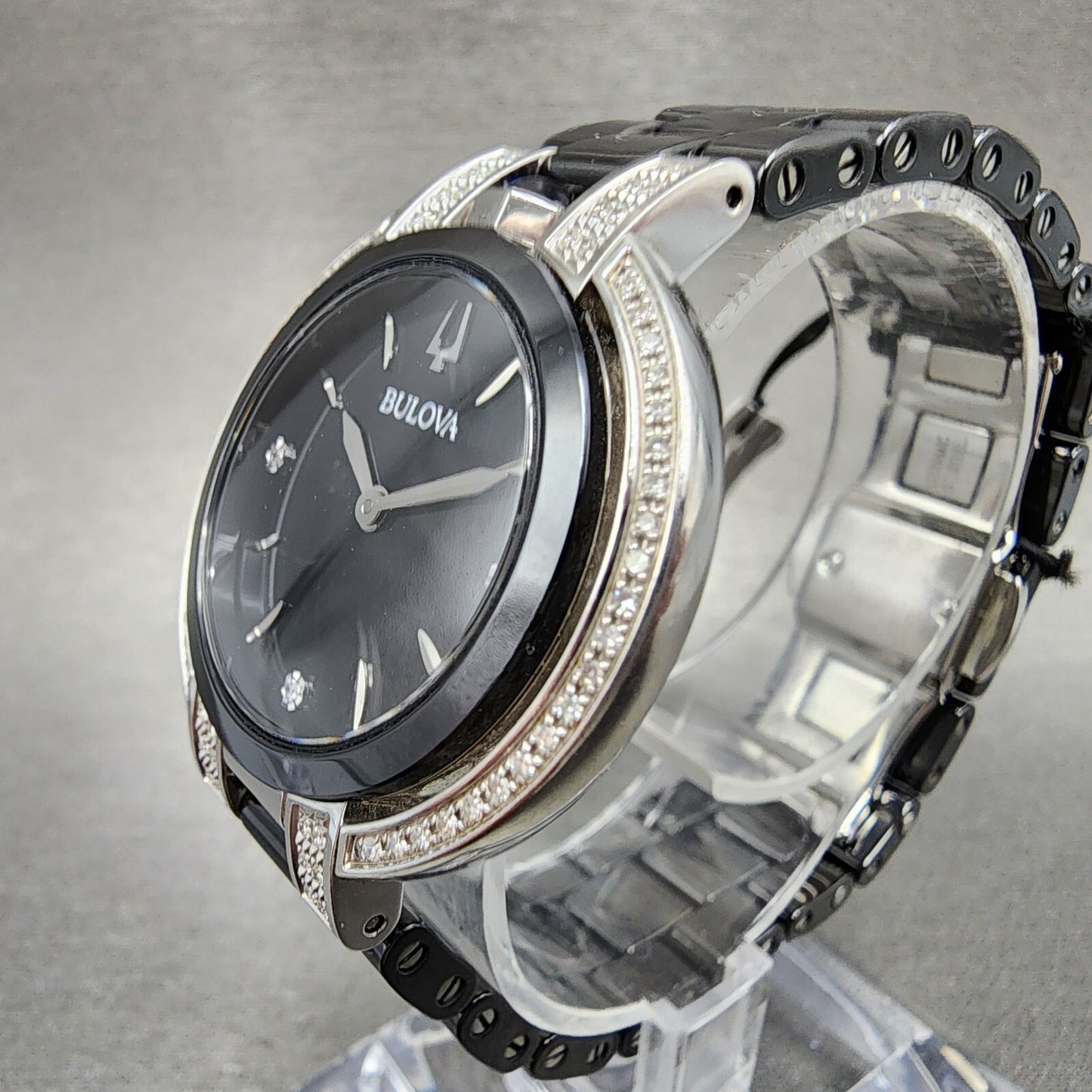 Bulova Rubaiyat Watch Women 35mm Black Dial Black Ceramic Diamond Bezel 98R2662