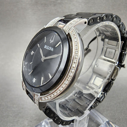 Bulova Rubaiyat Watch Women 35mm Black Dial Black Ceramic Diamond Bezel 98R2662