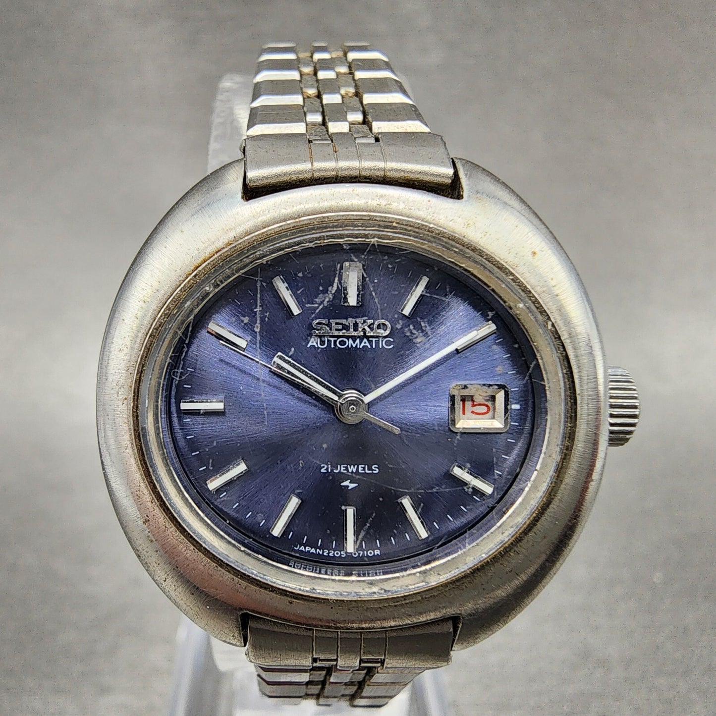 VTG Seiko Automatic Watch Women 27mm Blue Dial Steel Daydate 22057000 PARTS2